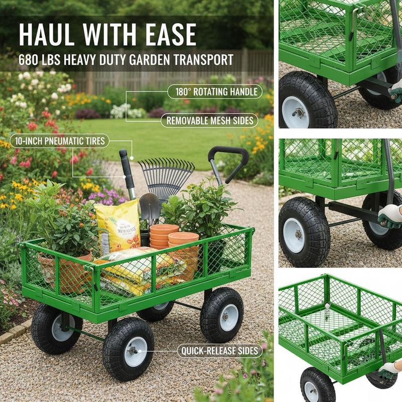 Steel Garden Cart 680 Lbs For  - مراجعة Heavy Equipment Work وسعره