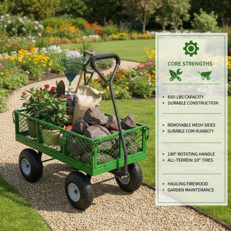 Steel Garden Cart 680 Lbs For  - مراجعة Heavy Equipment Work وسعره
